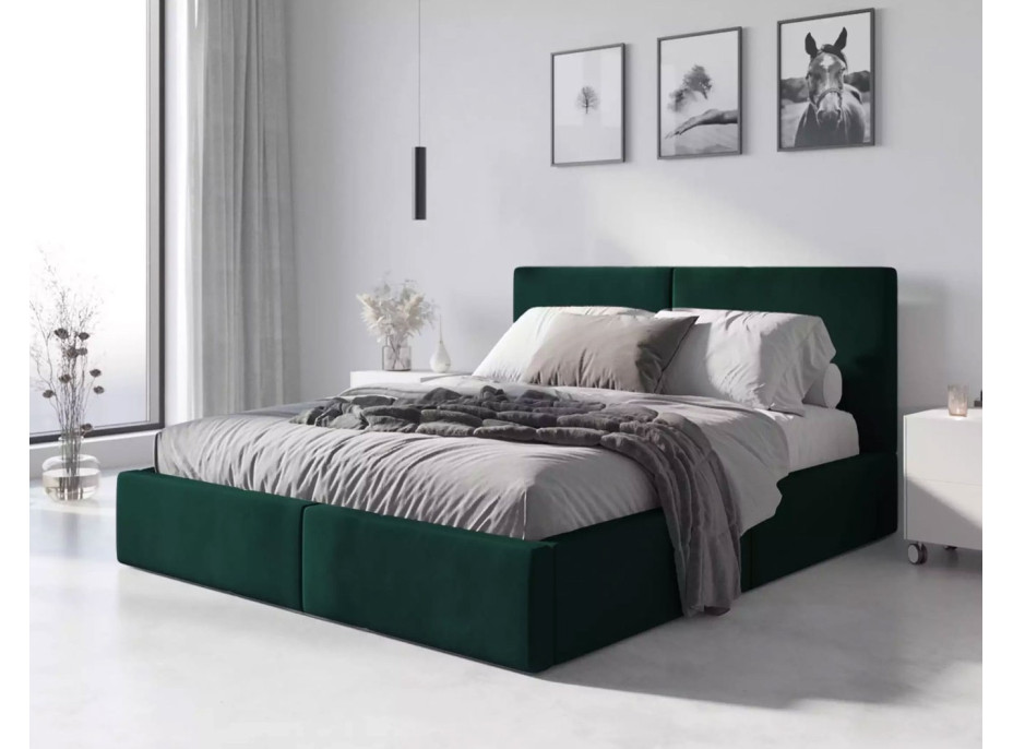 Čalúnená posteľ HILTON s úložným priestorom - 200x160 cm - tmavo zelená