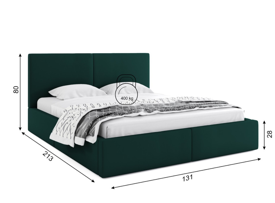 Čalúnená posteľ HILTON s úložným priestorom - 200x120 cm - tmavo zelená