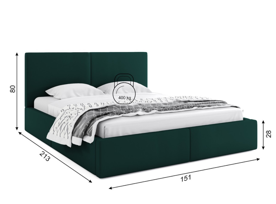 Čalúnená posteľ HILTON s úložným priestorom - 200x140 cm - tmavo zelená