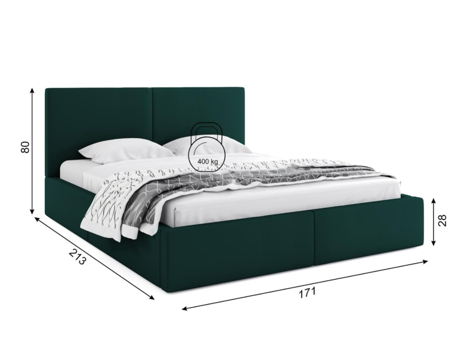 Čalúnená posteľ HILTON s úložným priestorom - 200x160 cm - tmavo zelená