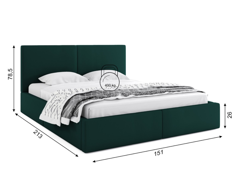 Čalúnená posteľ HILTON - 200x140 cm - tmavo zelená