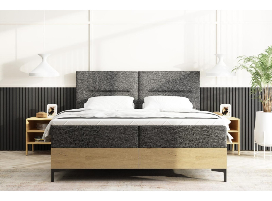 Čalúnená posteľ IMPERIAL s úložným priestorom - 200x140 cm - dub/sivá