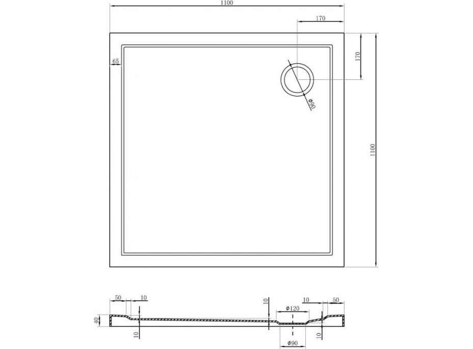 Sprchová vanička MEXEN FLOW - 110x110 cm - čierna matná - 46S701111