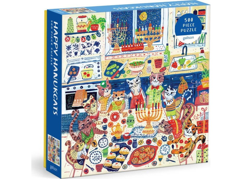 GALISON Štvorcové puzzle Happy Hanukcats 500 dielikov