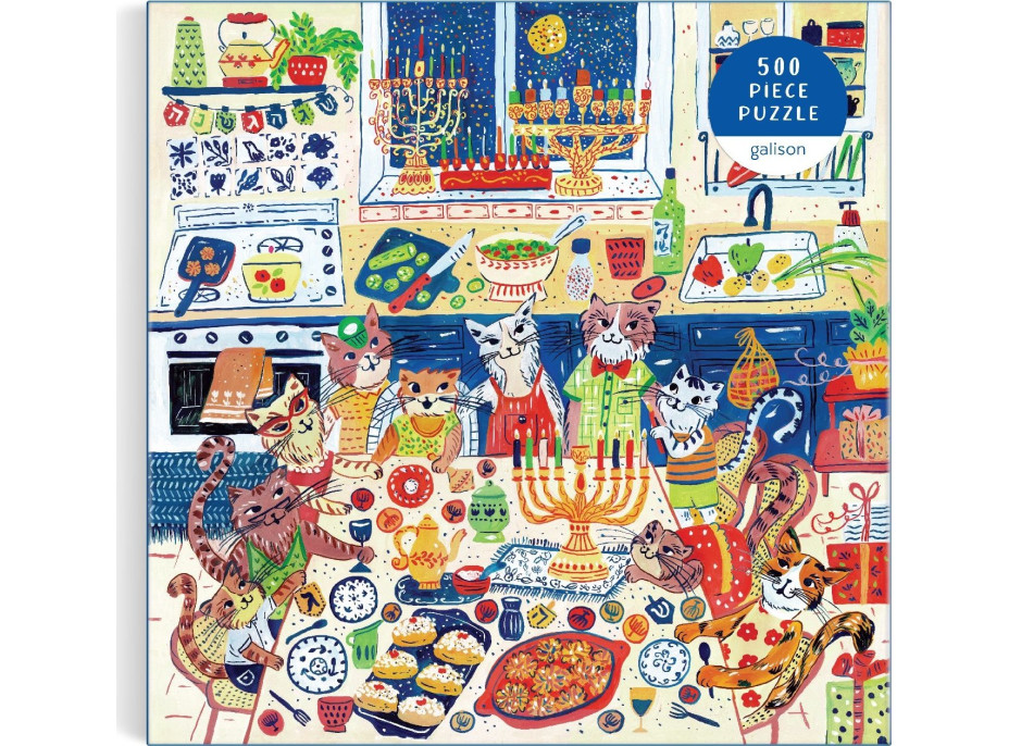 GALISON Štvorcové puzzle Happy Hanukcats 500 dielikov