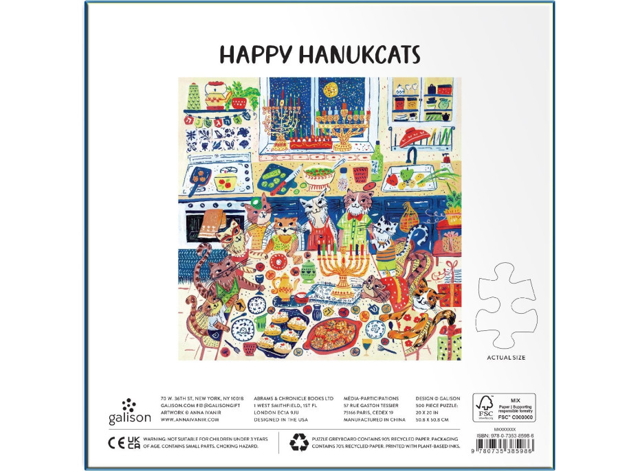 GALISON Štvorcové puzzle Happy Hanukcats 500 dielikov