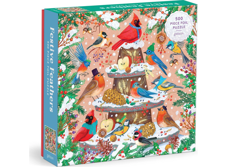 GALISON Metalické štvorcové puzzle Sviatočné vtáctvo 500 dielikov