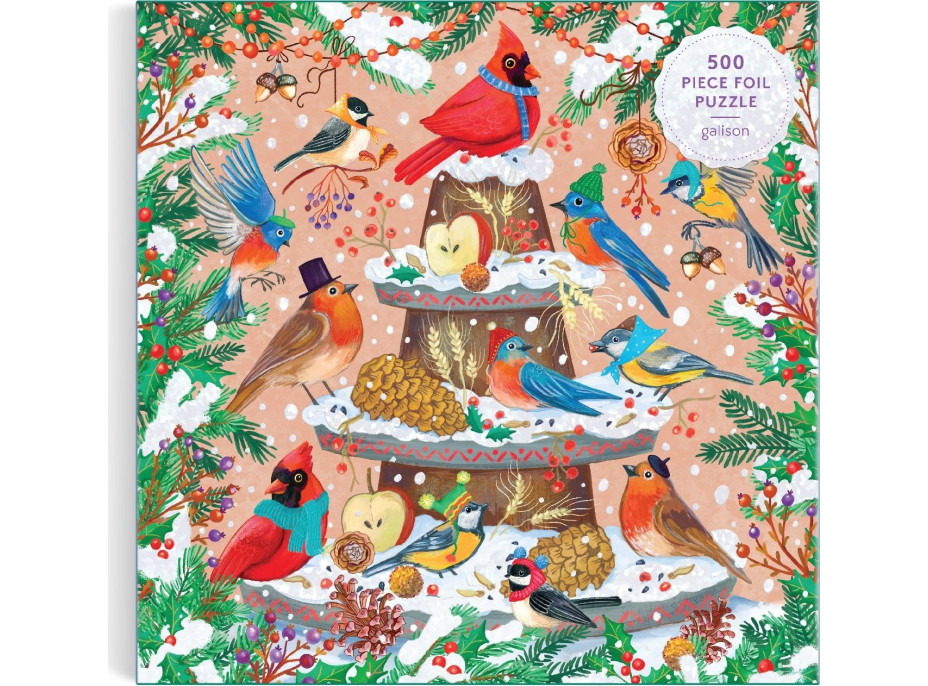 GALISON Metalické štvorcové puzzle Sviatočné vtáctvo 500 dielikov