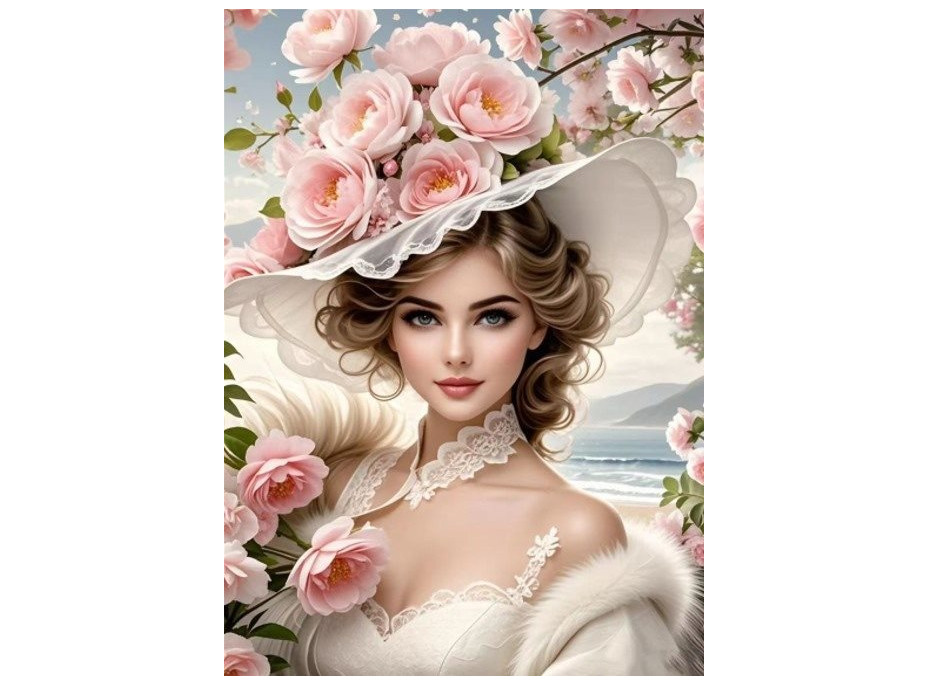 NORIMPEX Diamantové maľovanie Dievča v kvetinovom klobúku 30x40cm