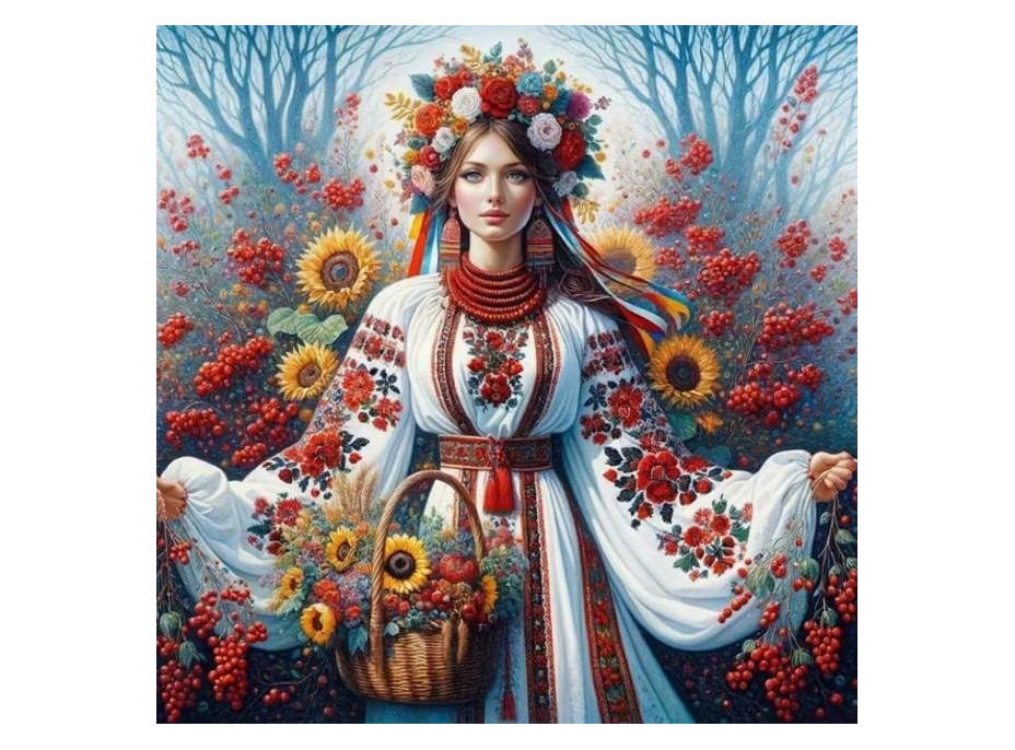 NORIMPEX Diamantové maľovanie Slovanské dievča s kvetmi 30x40cm