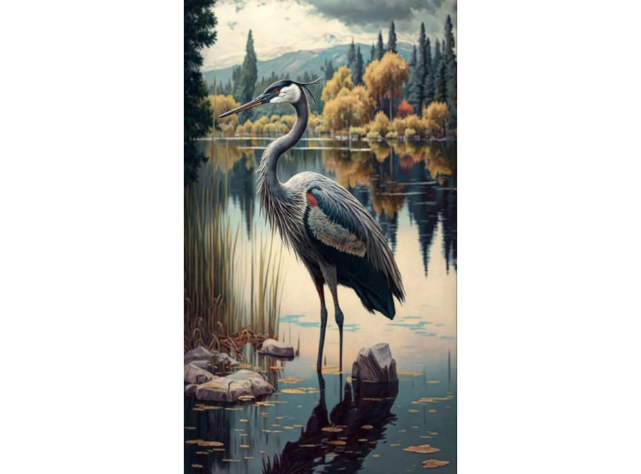 NORIMPEX Diamantové maľovanie Žeriav na jazere 30x40cm
