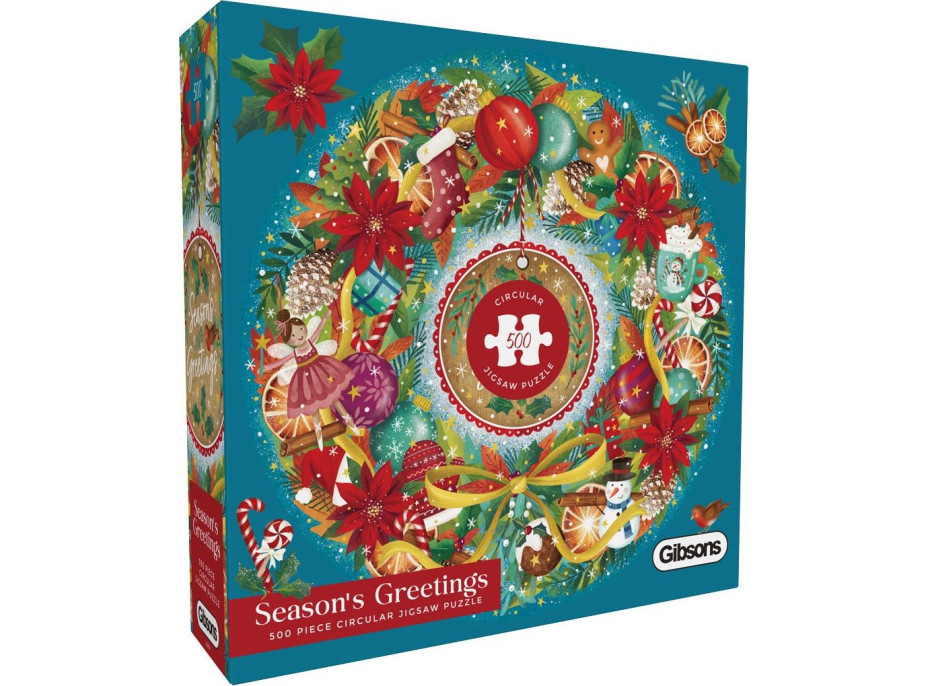 GIBSONS Okrúhle puzzle Vianočné pozdravy 500 dielikov