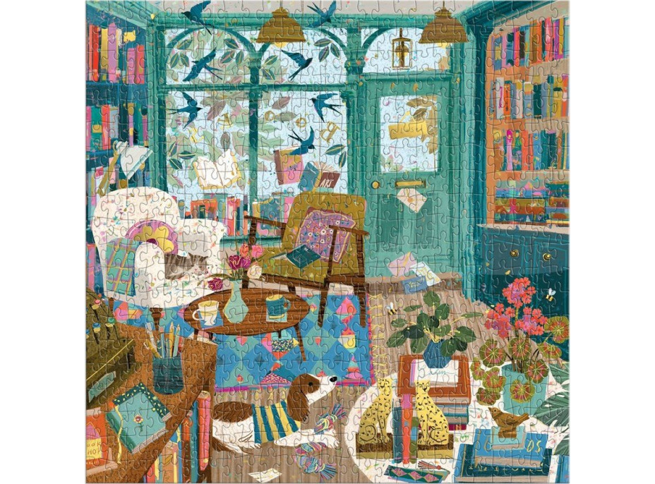 GALISON Metalické štvorcové puzzle Popoludní v kníhkupectve 500 dielikov