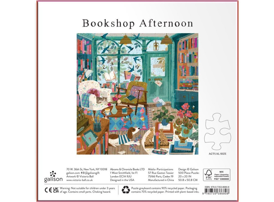 GALISON Metalické štvorcové puzzle Popoludní v kníhkupectve 500 dielikov