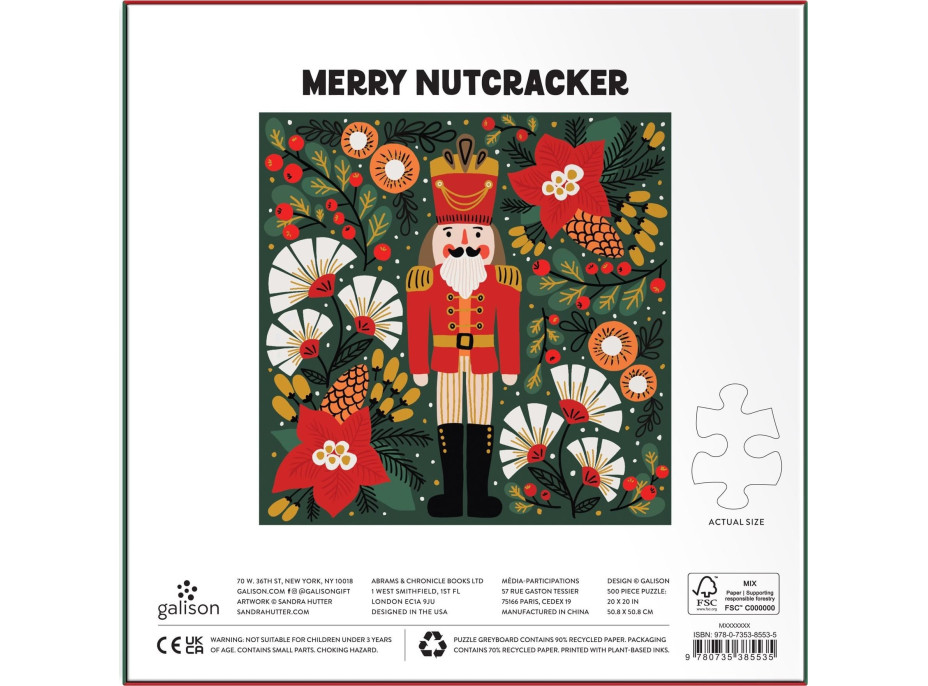 GALISON Metalické štvorcové puzzle Veselý Luskáčik 500 dielikov