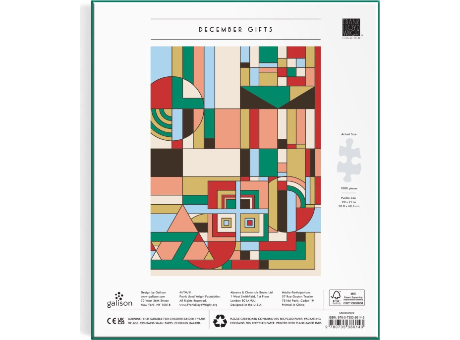 GALISON Metalické puzzle Frank Lloyd Wright: Decembrové darčeky 1000 dielikov