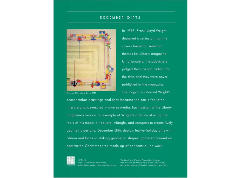 GALISON Metalické puzzle Frank Lloyd Wright: Decembrové darčeky 1000 dielikov