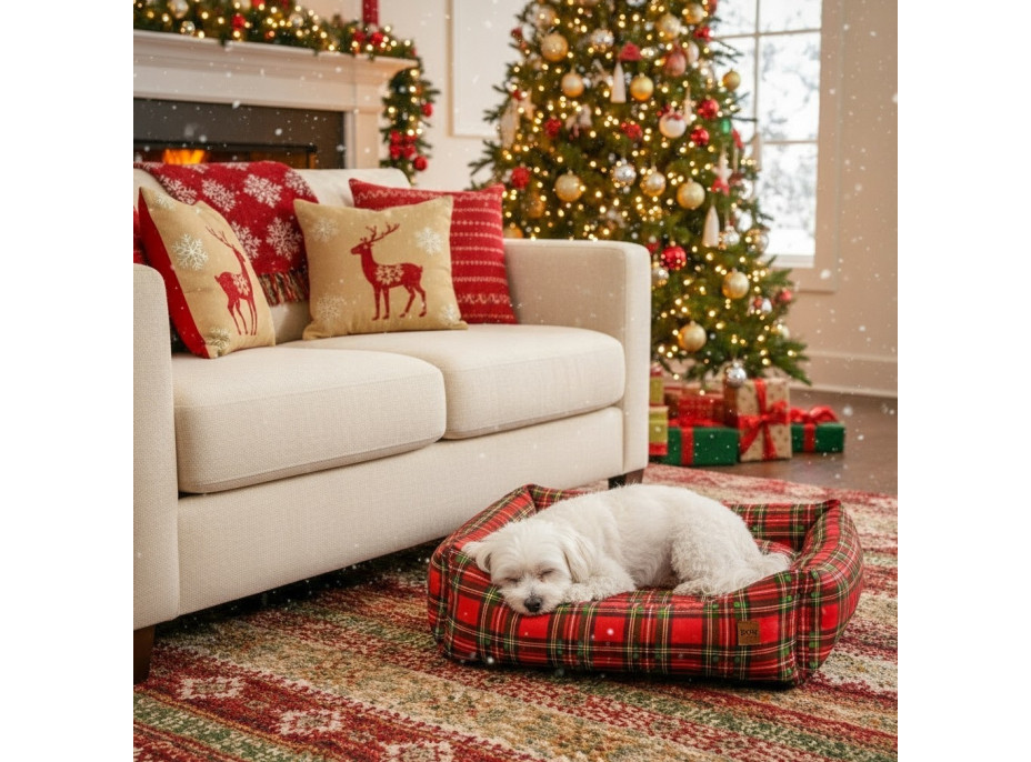 Pelech pre psy/mačky s vianočným motívom 70x60 cm - červený károvaný