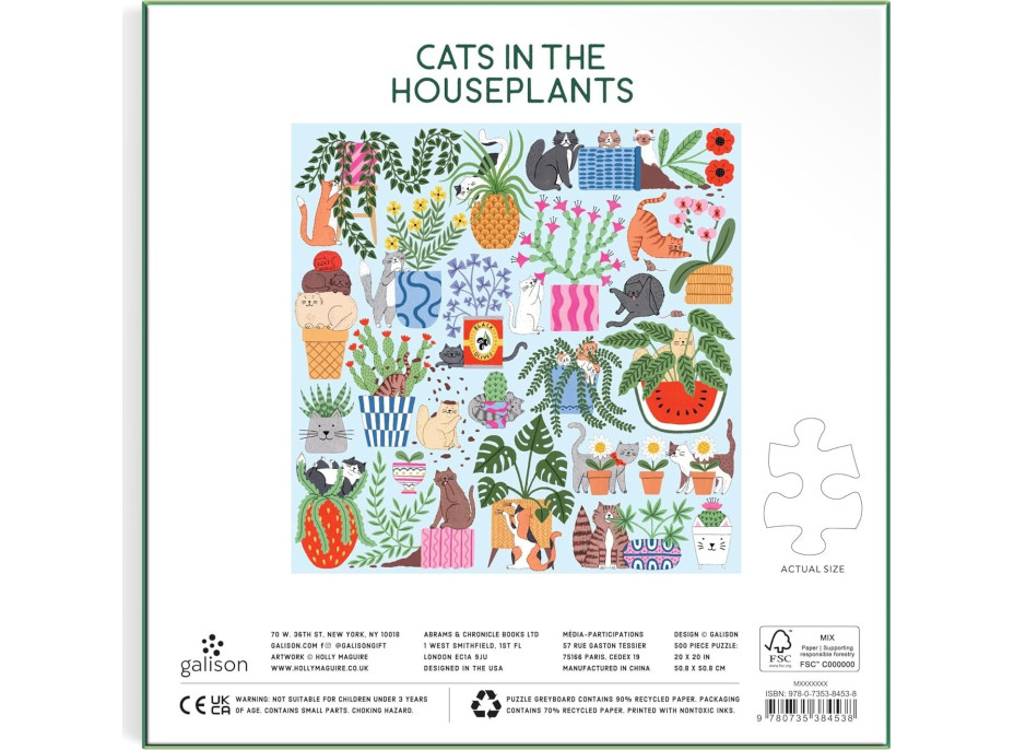 GALISON Štvorcové puzzle Mačky v kvetináčoch 500 dielikov