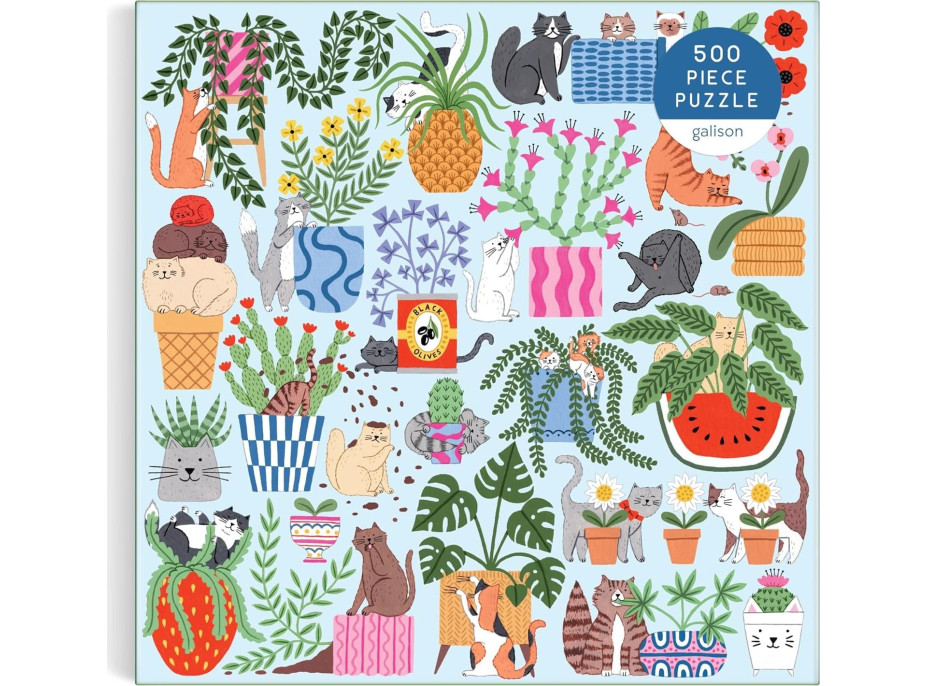 GALISON Štvorcové puzzle Mačky v kvetináčoch 500 dielikov