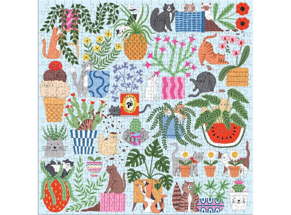 GALISON Štvorcové puzzle Mačky v kvetináčoch 500 dielikov