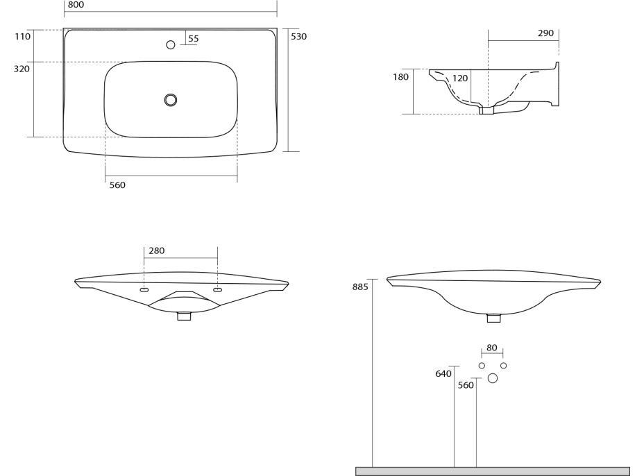 Kerasan THE NEW YORKER keramické umývadlo 80x53cm, biela 564101