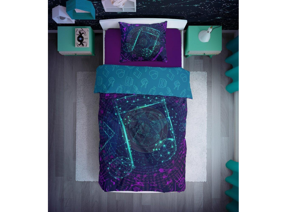 Bavlnené svietiace obliečky YOUNG Music - 140x200 cm + 70x80 cm
