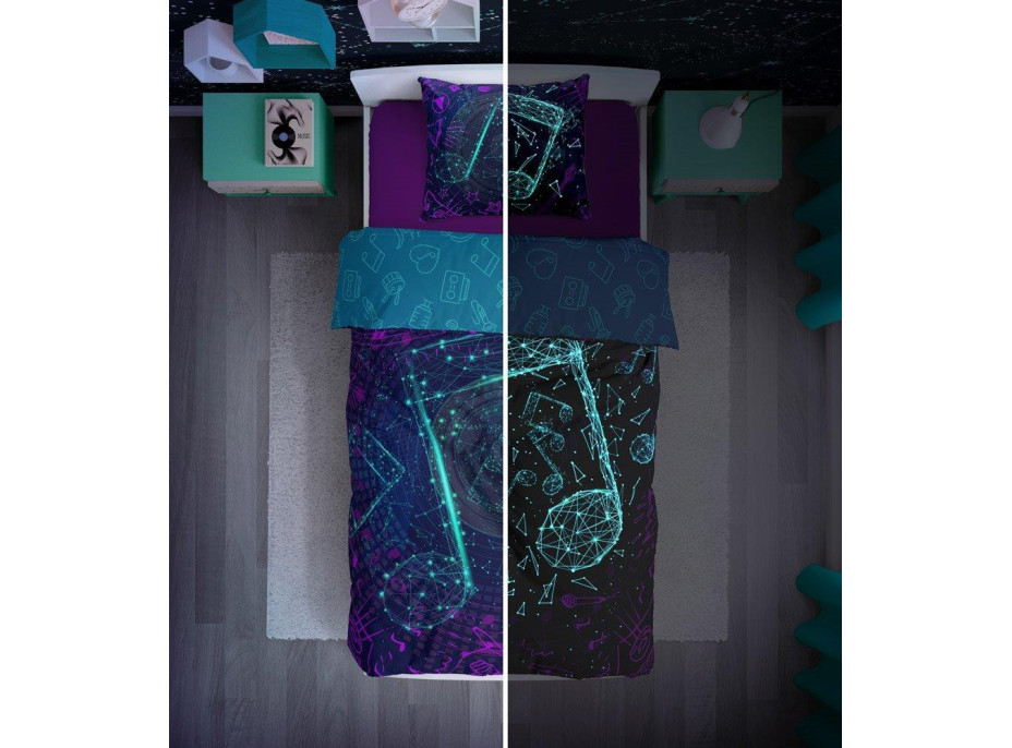 Bavlnené svietiace obliečky YOUNG Music - 140x200 cm + 70x80 cm