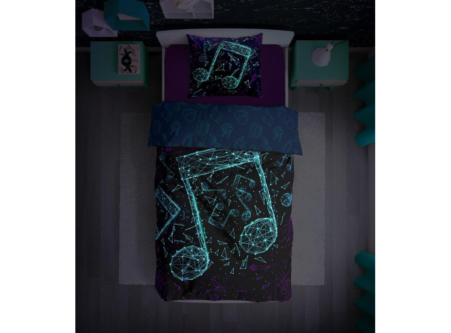 Bavlnené svietiace obliečky YOUNG Music - 140x200 cm + 70x80 cm