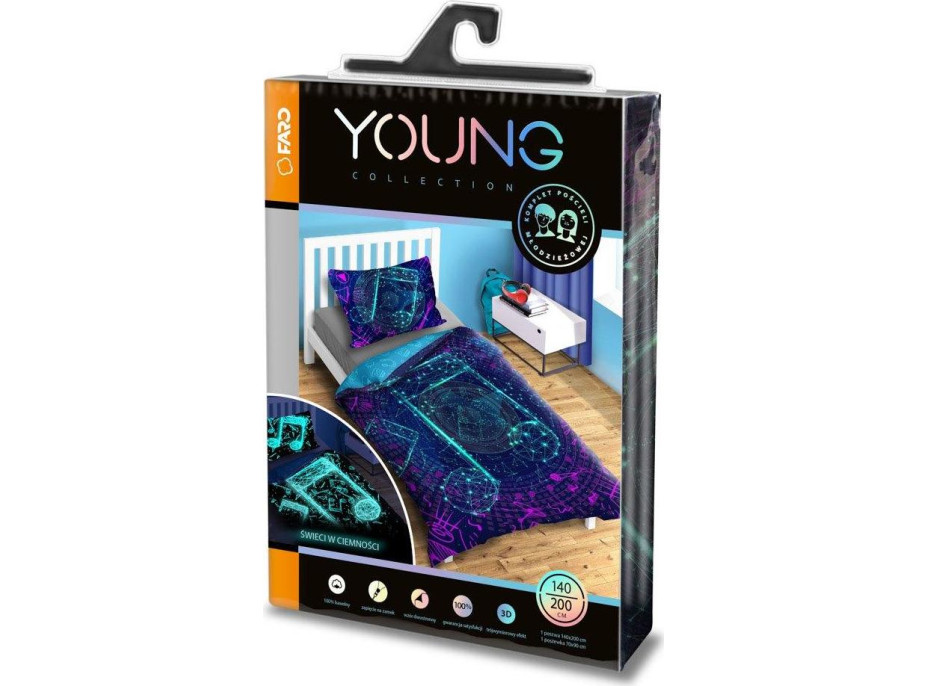 Bavlnené svietiace obliečky YOUNG Music - 140x200 cm + 70x80 cm