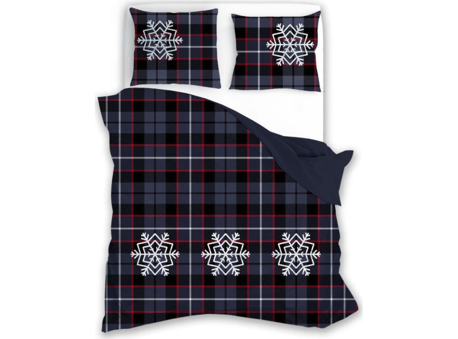 Bavlnené obliečky NORDIC Vločky - tmavo modré - 140x200 cm + 70x80 cm