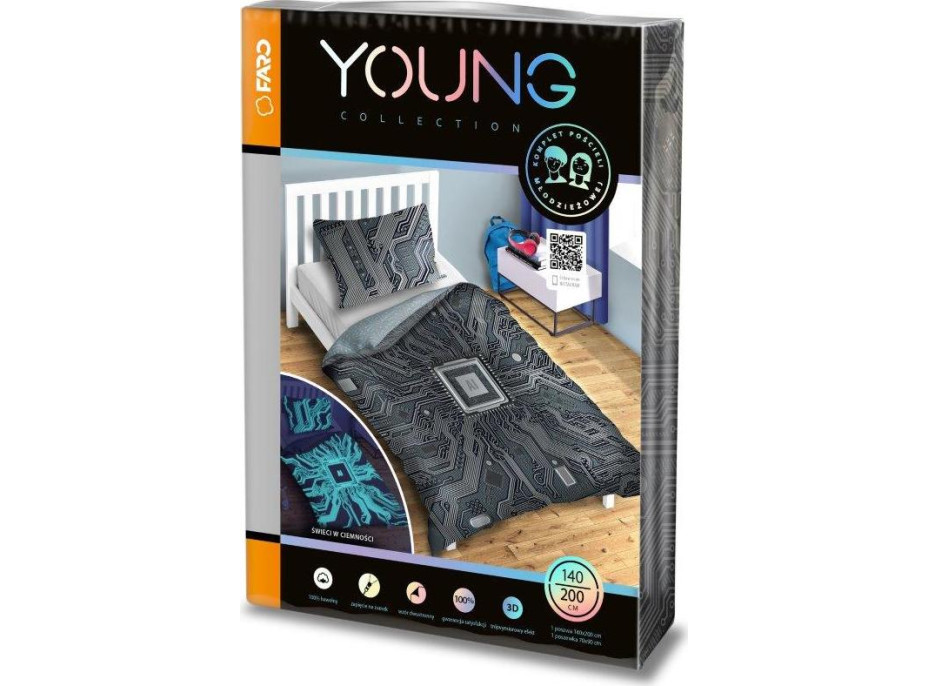 Bavlnené svietiace obliečky YOUNG AI - 140x200 cm + 70x80 cm
