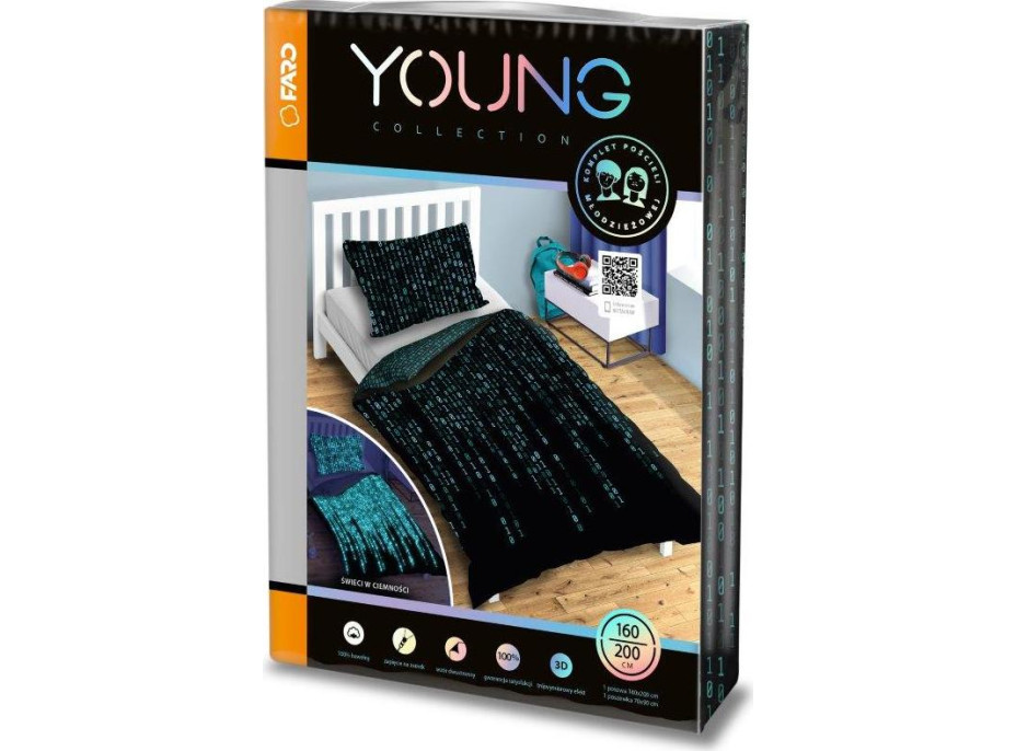 Bavlnené svietiace obliečky YOUNG Matrix - 160x200 cm + 70x80 cm