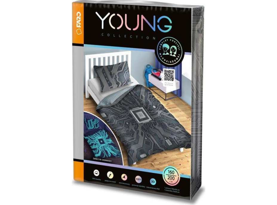 Bavlnené svietiace obliečky YOUNG AI - 160x200 cm + 70x80 cm