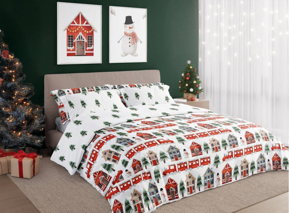 Bavlnené obliečky SCANDIC Zimný vláčik - biele - 140x200 cm