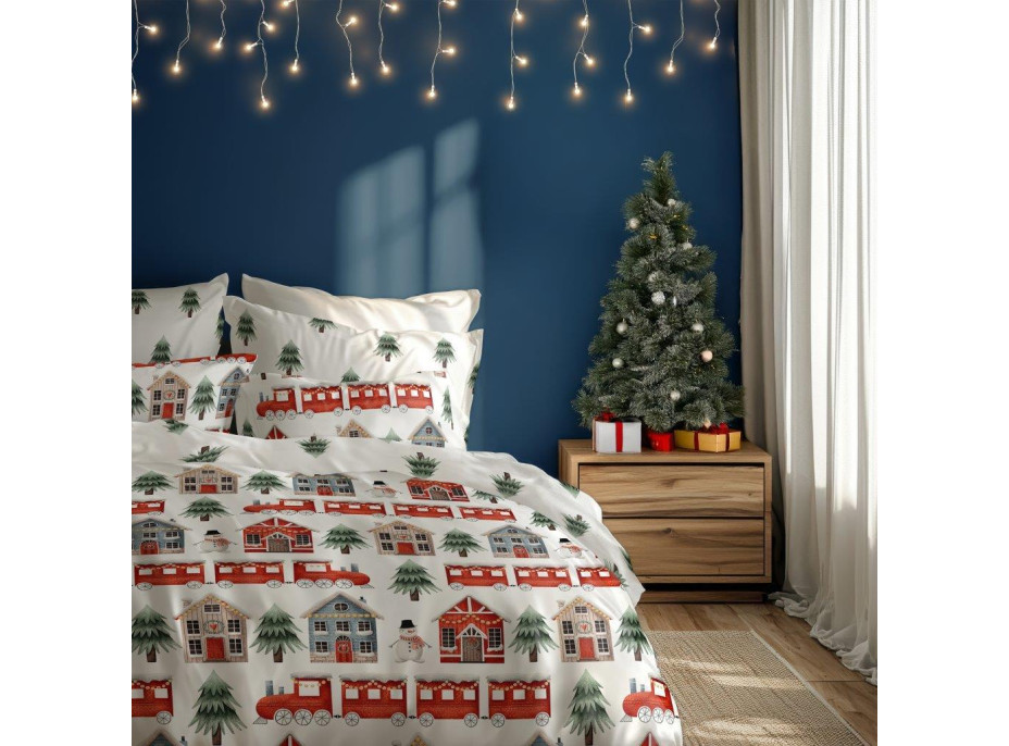 Bavlnené obliečky SCANDIC Zimný vláčik - biele - 140x200 cm