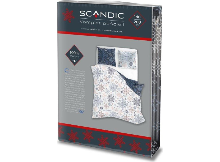 Bavlnené obliečky SCANDIC Vločky - biele / modré - 140x200 cm