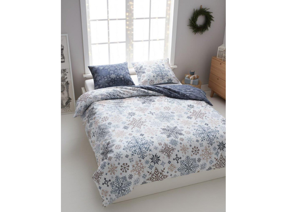 Bavlnené obliečky SCANDIC Vločky - biele / modré - 140x200 cm