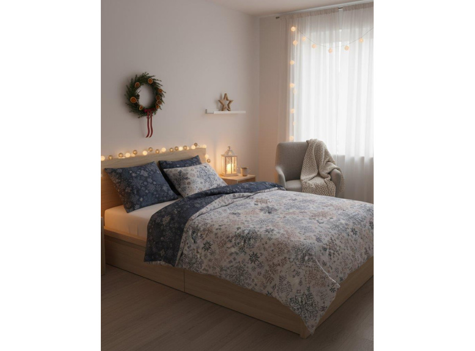 Bavlnené obliečky SCANDIC Vločky - biele / modré - 140x200 cm