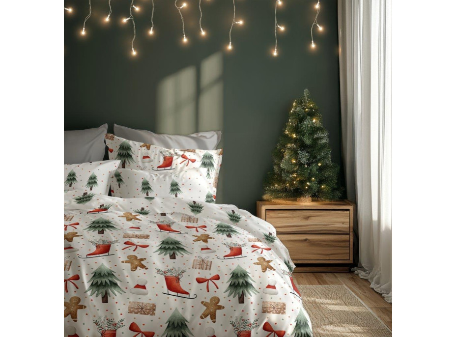 Bavlnené obliečky SCANDIC Perníčky a zimný les - biele - 140x200 cm