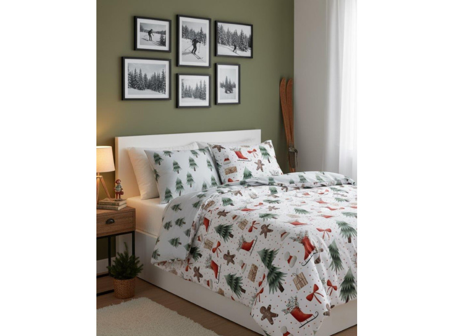 Bavlnené obliečky SCANDIC Perníčky a zimný les - biele - 140x200 cm