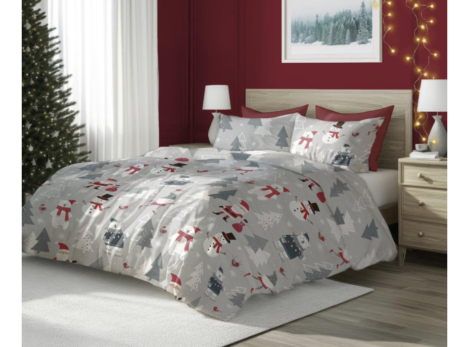 Bavlnené obliečky SCANDIC Snehuliaci a medvede - šedé - 140x200 cm