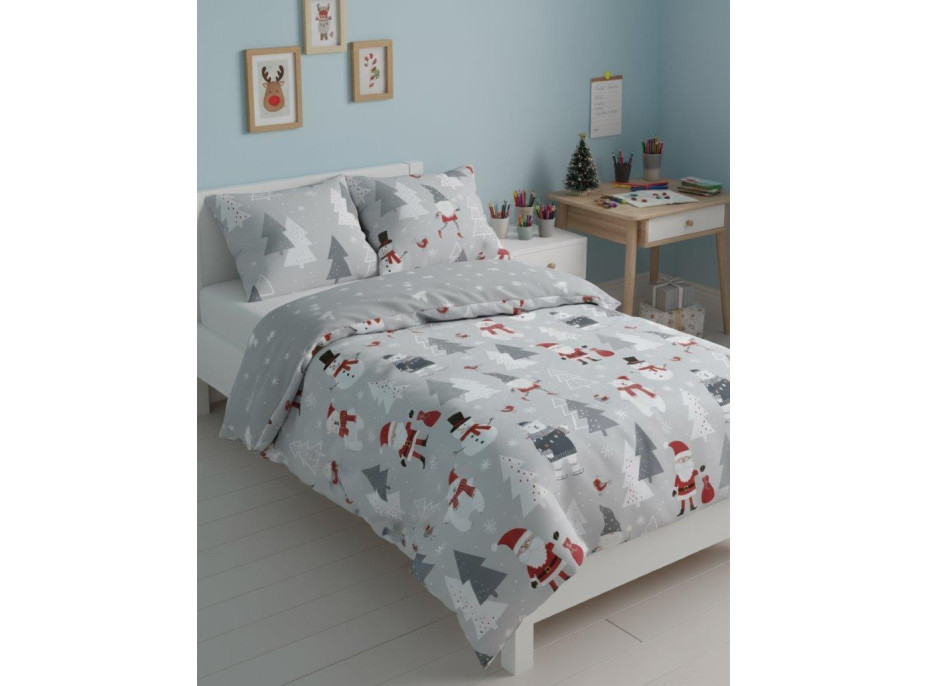Bavlnené obliečky SCANDIC Snehuliaci a medvede - šedé - 140x200 cm