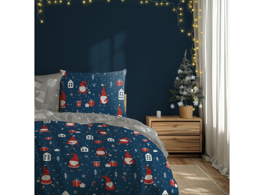 Bavlnené obliečky SCANDIC Škriatkovia - tmavo modré / šedé - 140x200 cm