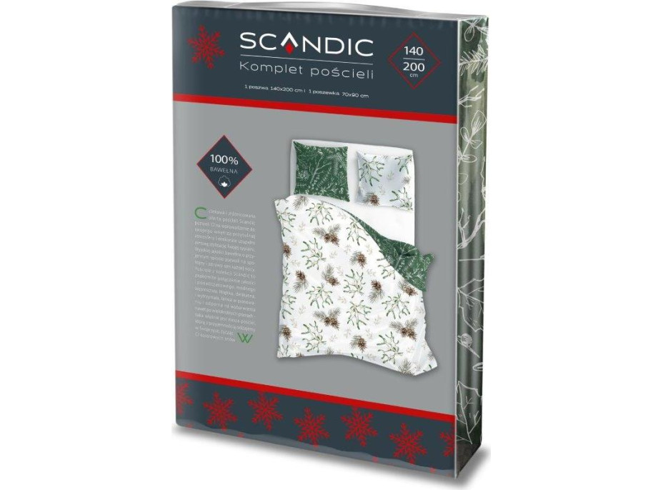 Bavlnené obliečky SCANDIC Imelo a vetvičky - biele / zelené - 140x200 cm