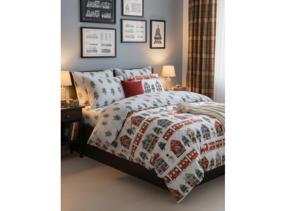 Bavlnené obliečky SCANDIC Zimný vláčik - biele - 160x200 cm