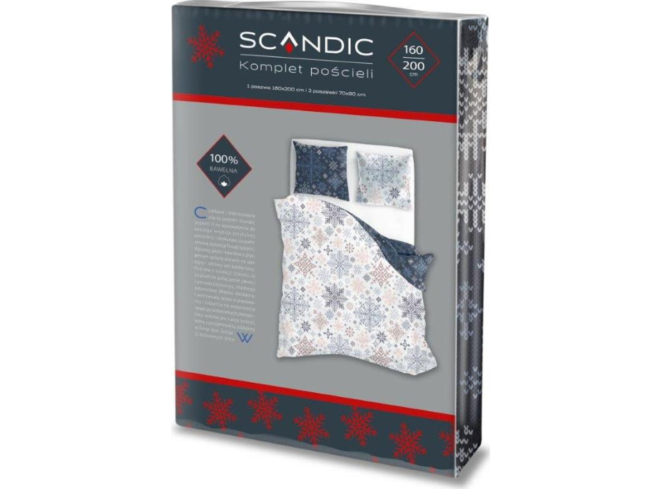 Bavlnené obliečky SCANDIC Vločky - biele / modré - 160x200 cm