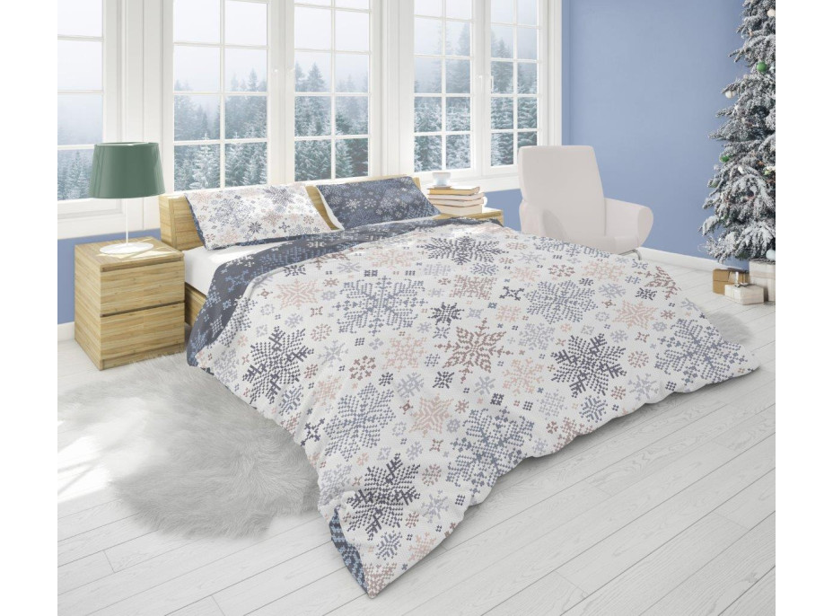 Bavlnené obliečky SCANDIC Vločky - biele / modré - 160x200 cm