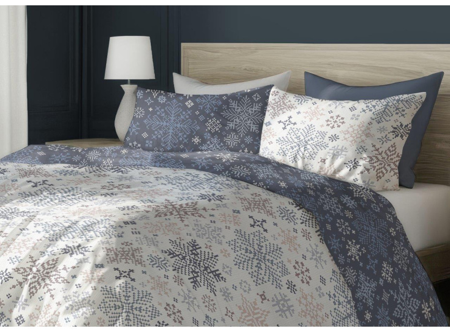 Bavlnené obliečky SCANDIC Vločky - biele / modré - 160x200 cm