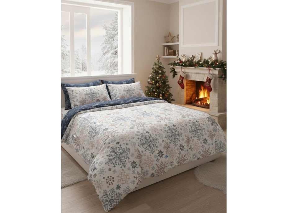 Bavlnené obliečky SCANDIC Vločky - biele / modré - 160x200 cm